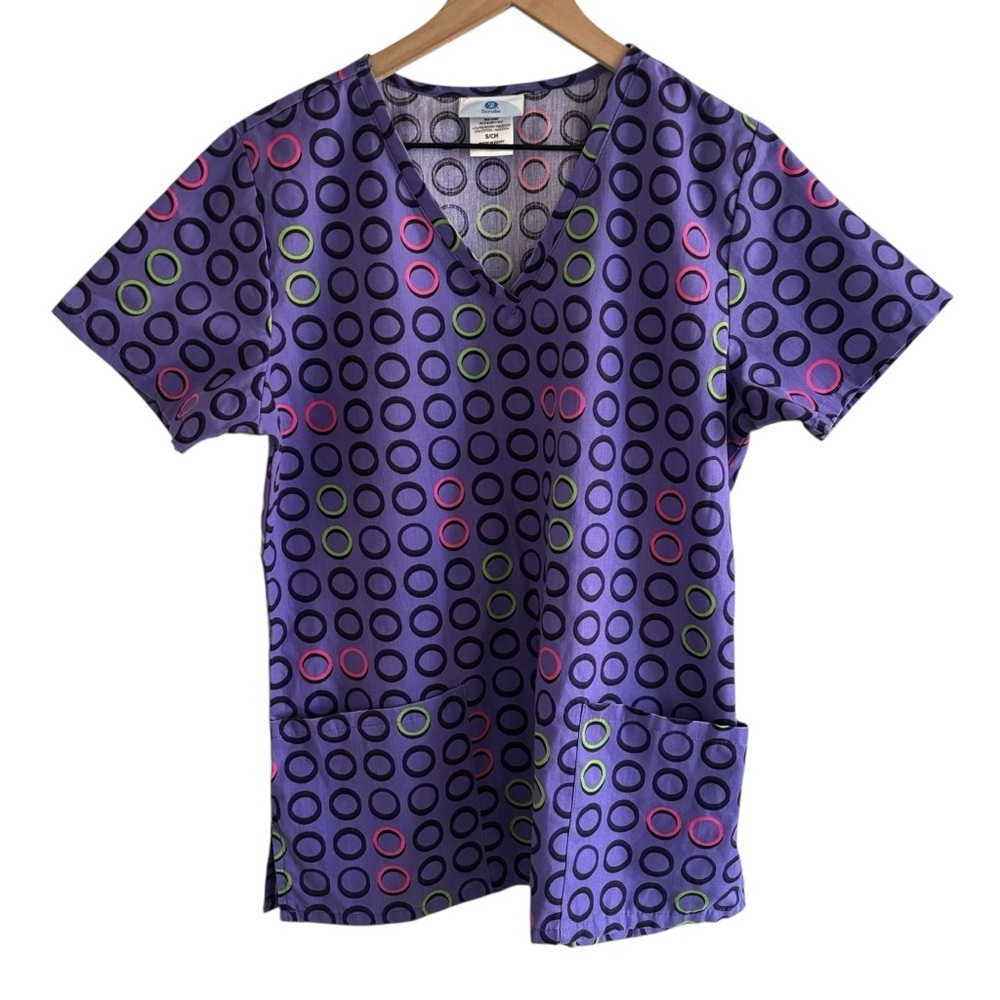 Geometric Purple V-Neck Scrub Top Women’s Size Small